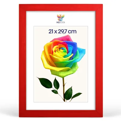 Produktbild von MG Design Bilderrahmen Rot A4 21x29,7 cm - Echtholzrahmen mit Acrylglas, hoch/quer, zum Aufhängen & Aufstellen