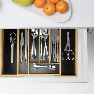 Obrázek produktu pro Organizér do zásuvky, 5–7 přihrádek, bambus, černý