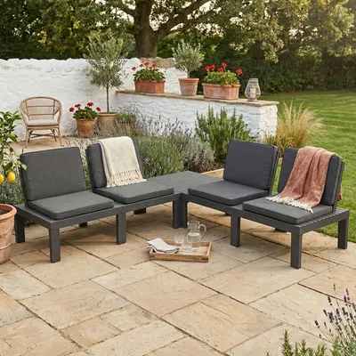 Productafbeelding van ProGarden tuinmeubelset, grijs, 5-delig: loungeset met kussens