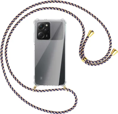 Produktbild von Handykette Backcover-Schutzhülle mit Band (Metall goldfarben) für Xiaomi Poco X5 Pro (6.67'') - blau+beige