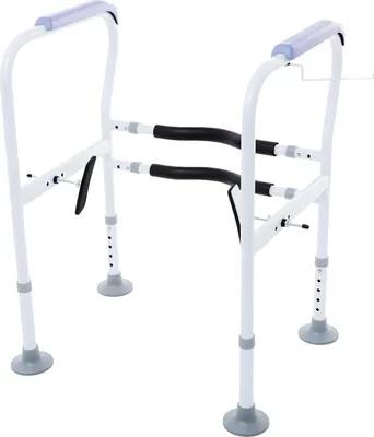 Obrázek produktu pro Bezpečnostní rám na toaletu – pomůcka pro vstávání z toalety – výškově nastavitelný 65–78 cm – šířka 60–65 cm – nosnost 150 kg – tloušťka trubky 1,0 mm – vodotěsný – bílý