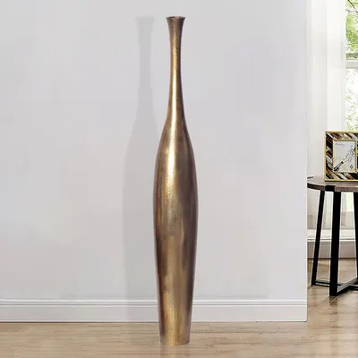 Produktbild von WOHNLING Deko Vase BOTTLE L 100 cm Aluminium Gold Blumenvase Modern Groß Dekovase Extravagant für Blumen XXL Alu Bodenvase Metall Wohndeko