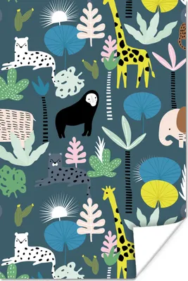 Produktbild von MuchoWow® Poster Dschungel - Tiere - Blau 40x60 cm - Plakate für die Wand - Poster Babyzimmer