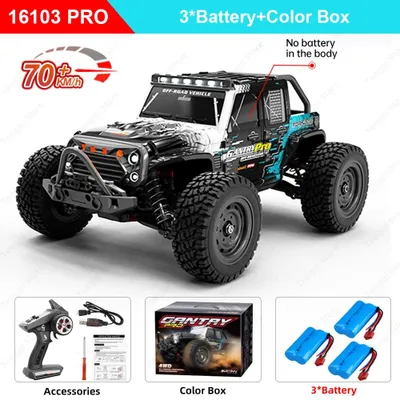 Zdjęcie produktu dla Samochód zdalnie sterowany - model 16103 PRO, terenowy pojazd typu "monster truck" - skala 1:16 - napęd 4x4 - prędkość 70 km/h - oświetlenie LED - zasięg 120 m - kolor niebieski
