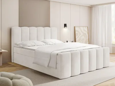 Produktbild von Boxspringbett mit Bettkasten – Polsterbett 160 x 200 cm mit H4 7-Zonen-Taschenfederkernmatratze & 5 cm Komfort-Topper – Stauraumbett mit hohem Kopfteil – Samt Velours Creme
