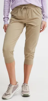 Produktbild von OXMO OXOdda Damen Hose Stoffhose Caprihose Single Jersey Baumwolle mit Stretch kurze Joggpant mit elastischem Bund und Kordelzug Regular Fit