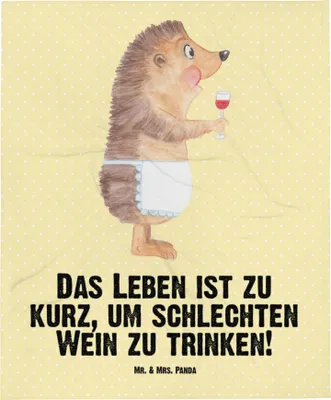 Produktbild von Mr. & Mrs. Panda Plaid Igel Wein - Gelb Pastell - Geschenk, Spruch, Kinderdecke, Rotwein, Erstlingsdecke, Schlummerdecke, Weinliebhaber, Lustige Sprüche, Weißwein
