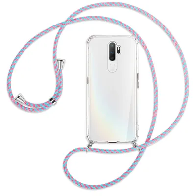 Produktbild von Handykette Backcover-Schutzhülle mit Band (Metall silberfarben) für Oppo A5 2020 / A9 2020 / A11x - pink/mint