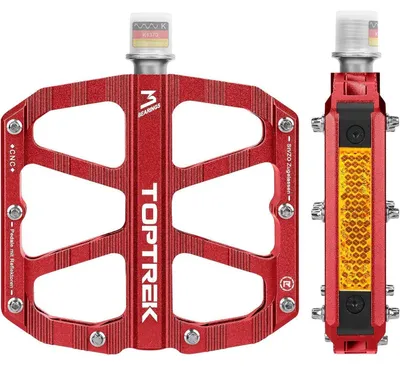 Imagen del producto de Pedales para bicicleta, homologados según la normativa StVZO, con reflectores, fabricados en aluminio mediante mecanizado CNC, color rojo