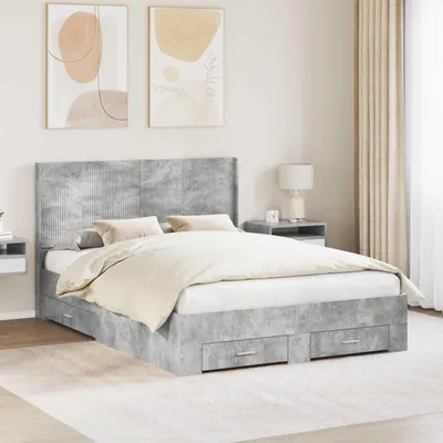 Productafbeelding van Maison Exclusive - Bedframe met opbergruimte en hoofdeinde, betonkleur, 140 x 200 cm