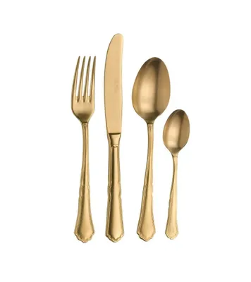 Immagine prodotto di Pinti Settecento oro finitura satinata Set 24 posate acciaio inox 18/10  – Servizio per 6 Persone - forchetta, coltello, cucchiaio e cucchiaino - Design elegante e vintage