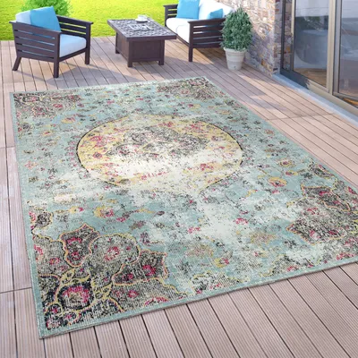 Produktbild von Outdoor Teppich Balkon Terrasse Vintage Küchenteppich Orient Muster Rauten Ethno Grösse 160x220 cm