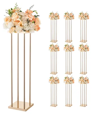 Produktbild von VEVOR 10PCS 60cm Hohe Hochzeitsblumenständer, Mit Acryl-Laminat, Acryl-Vasen-Säulen Geometrische Mittelstück-Ständer, Florale Ausstellungsregale für T-Stage-Events Empfang, Partydekoration Zuhause, Säule+Regal-b, 80 cm-10 Stück