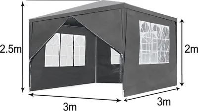 Image de UISEBRT 3x3m Tente de réception Pavillon étanche stable de jardin anti-UV avec parties latérales et grandes fenêtres Tente de jardin chapiteau pour jardin fête Anthracite