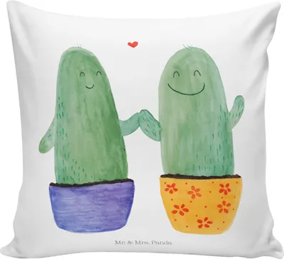 Produktbild von Mr. & Mrs. Panda Deko Kissen Kaktus Liebe - Weiß - Geschenk, Sofa, Dekokissen, Streit, zier, Trennung, kuschelkissen 40x40, Love, Hochzeit, Kakteen, Kuschel