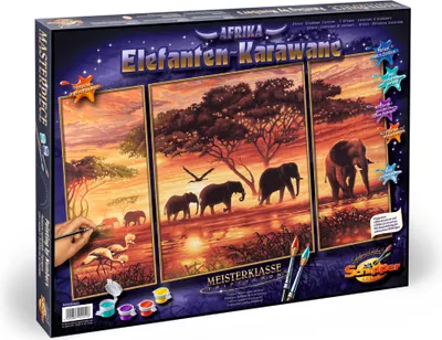 Produktbild von Noris Spiele Malen nach Zahlen - Elefanten-Karawane (Triptychon); 609260455