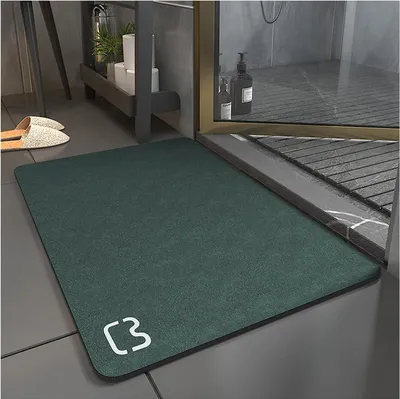 Produktbild von Rutschfeste, super saugfähige Badematte aus Diatomit und Mikrofaser – weich, schnelltrocknend (50 x 80 cm, dunkelgrün)