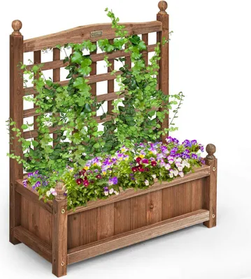 Produktbild von Kvetinový box s mriežkou, kvetinový box s mriežkou, drevený vyvýšený záhon, kvetinová vaňa s popínavou pomôckou, box na popínavé rastliny, 64,5 x 28 x 75 cm