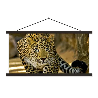 Produktbild von MuchoWow® Textilposter Leopard - Raubtier - Porträt 90x45 cm mit schwarzem Rahmen - Klemmleisten