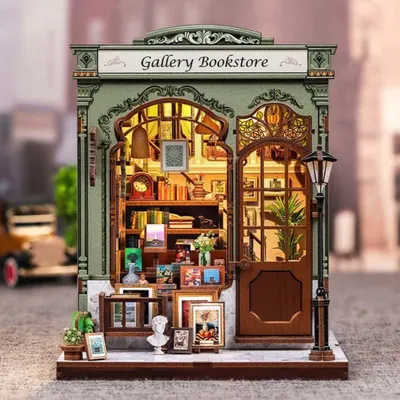 Obrázek produktu pro Habarri | DIY Book Nook - Knižní galerie - CuteBee - Puzzle 3D - Stavebnice miniaturního domečku s nábytkem a LED světlem - Stavebnice koutku na knihy
