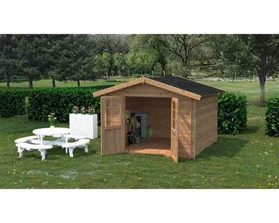 Produktbild von Gartenhaus Palmako Lotta 7,3 m² 340 x 330 cm tauchgrundiert braun