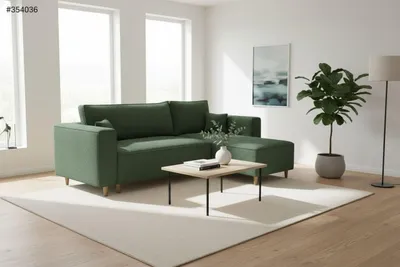 Produktbild von Ecksofa RIO, Eckcouch in L-Form mit Schlaffunktion und Bettkasten, Farbe: Grün, Bouclé-Stoff, Ottomane Universal