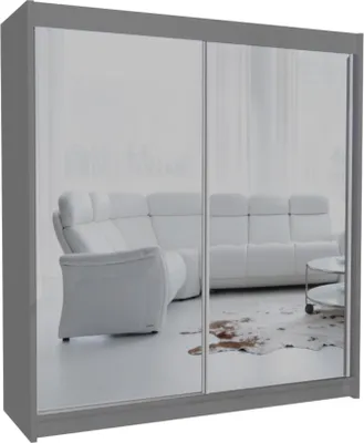 Image de Armoire BEAUTYSOFA avec portes coulissantes DEBRA - Armoire 200cm avec miroirs et tringle à vêtements (graphite)
