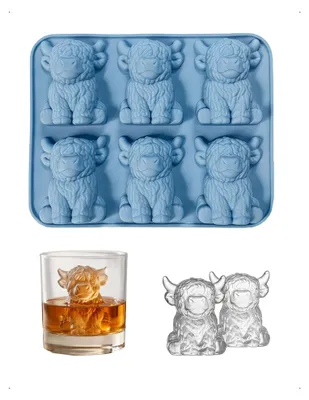 3D-Silikon-Eiswürfelform Highland-Rind, 6 Fächer, blau
