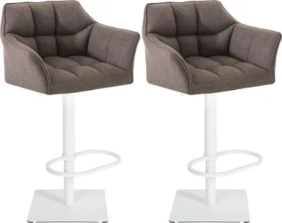 Produktbild von CLP 2er Set Barhocker Damaso Stoffbezug drehbar und höhenverstellbar bis 240 kg grau Gestell Farbe weiß