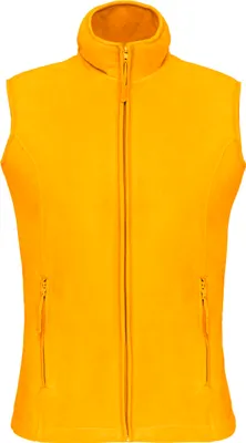 A yellow fleece vest is shown front-on against a white background.