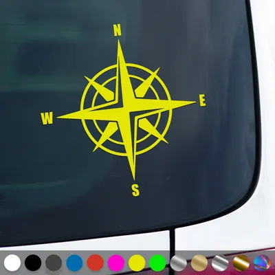 Produktbild von PantherPixel Windrose Aufkleber Kompass Berge Reisen Camping Sticker Auto Geschenkidee Farbe Neon-Gelb