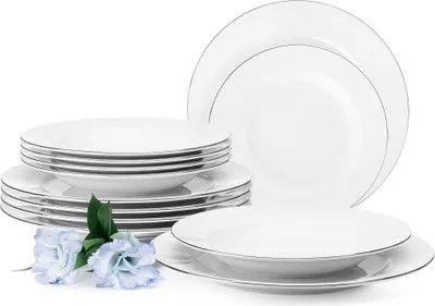 Obrázok produktu pre KONSIMO Jedálenský servis pre 6 osôb (12 ks) "MUSCARI", biely, porcelán, MODERN, Ø22,5cm|Ø27cm