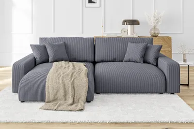 Produktbild von S-STYLE MÖBEL - Emma Ecksofa mit Schlaffunktion und Bettkasten in Cord-Stoff schöner Sitzkomfort, Ottomane links, B/T/H: 234 cm / 170 cm / 78 cm