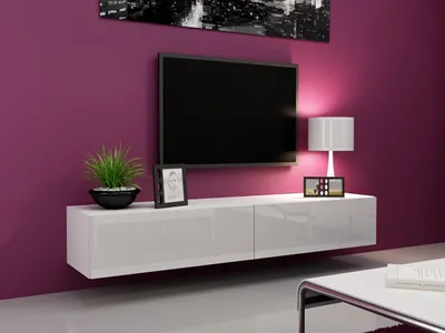 Produktbild von TV - Lowboard Schrank Fernsehtisch VIGO VG1A 180 weiß hochglanz hängend 180cm breit