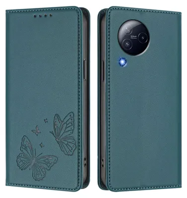 Obrázek produktu pro Kožené pouzdro pro Xiaomi Civi 3, motýlí ražbou, peněženkové flip pouzdro se stojánkem Zelená