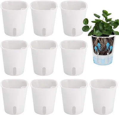 Produktbild von Selbstwassernährengärten - Pflanzentöpfe mit Bewässerungssystem - 10 Stück - Weiß - Kunststoff - 7,5 cm
