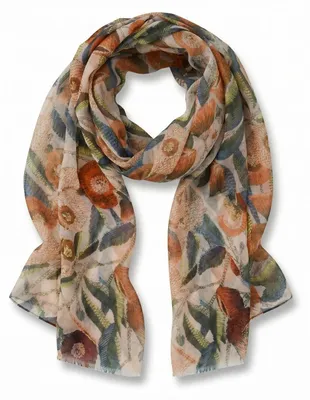 Produktbild von styleBREAKER Damen Schal mit Blumen Muster & kurzen Fransen | weiches Halstuch 180x72 cm | leichter Viskose Sommerschal für Frühling & Übergang