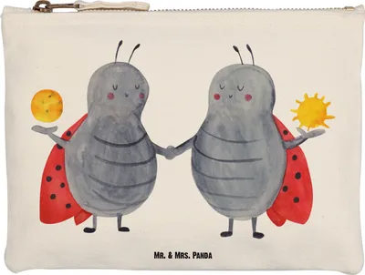 Produktbild von Mr. & Mrs. Panda Etui Sternzeichen Zwilling Größe M - Weiß - Geschenk, Kulturbeutel, Kosmetiktasche, Zwillinge, Marienkäfer, Federtasche, Zwillingsschwester, Glückskäfer
