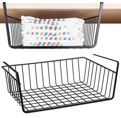 Zdjęcie produktu dla Kosz koszyk podwieszany pod półkę organizer wiszący metalowy czarny loft do szafki kuchennej 32x23x8,5 cm