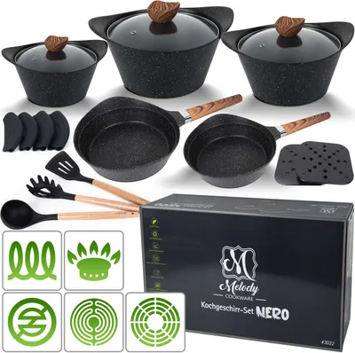 Produktbild von Melody Topfset Nero Antihaft Alugus Pfannen-Set Topf-Set Töpfe Bratpfannen 19-Teilig #3022