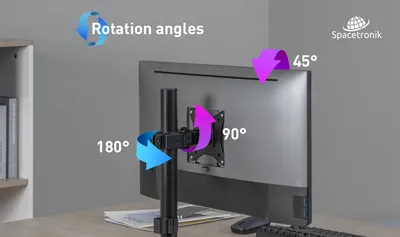 Produktbild von Spacetronik - Monitor-Halterung - Einzelne Bildschirm-Halterung - Monitorständer verstellbar Links-rechts, Oben-unten - Diagonale von 17 bis 32 Zoll - Höhenverstellbare Monitorerhöhung - VESA 75/100