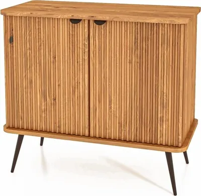 Produktbild von Kommode Tula Wildeiche massiv 97x46x87 mit 2 Türen Riffelfront Metallbeinen