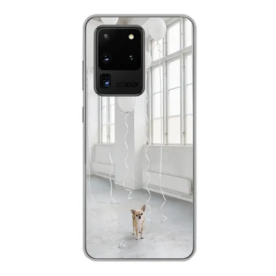 Produktbild von MuchoWow® Handyhülle Schutzhülle Hülle für Samsung Galaxy S20 Ultra Hund - Weiß - Luftballon Silikon Softcase Handy Hülle - Karteninhaber