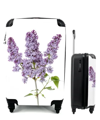 Produktbild von MuchoWow® Koffer Handgepäck Trolley Rollkoffer Kleine Reisekoffer mit 4 Rollen - Fliederzweig in Blüte auf weißem Hintergrund - Cabin Size < 55x40x23 cm & 55x40x20 cm - Fotokoffer - Kabinenkoffer - Boardgepäck - Reise-Box - Reisekoffer - Reisegepäck - Koffer mit Bild - Trolley für Kinder