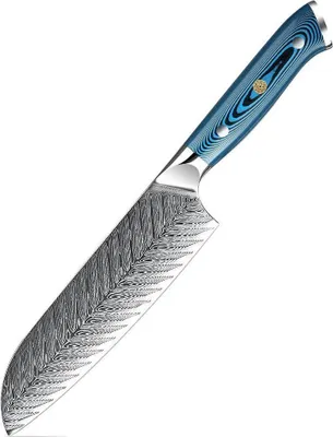 Image de Couteau de cuisine damassé TU-37504 Santoku - Bleu KP37504