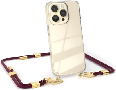 Produktbild von EAZY CASE Handykette für Apple iPhone 14 Pro, Transparente Silikonhülle mit Band, Clear Case, abnehmbar in  Rot