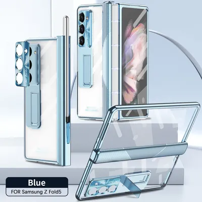 Obrázek produktu pro Pouzdro pro Samsung Galaxy Z Fold 5 s magnetickým pantem, stojánkem, držákem na pero, ochrannou fólií na objektiv a displej Modrý
