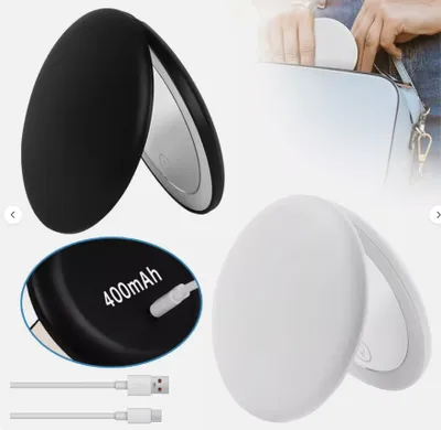 Produktbild von OKWISH Schminkspiegel Kosmetikspiegel, Mini LED Taschenspiegel mit 1×/10× Vergrößerung, Zweiseitiger Schminkspiegel, Handspiegel Doppelseitig mit Licht, Reise Kosmetikspiegel, Geschenke für Mädchen