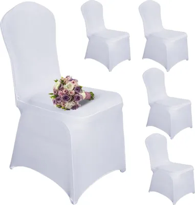 Produktbild von Weiße Stuhlhussen für Hochzeit und Bankett - universelle Stretch-Elasthan - Set von 5 Stuhlhussen
