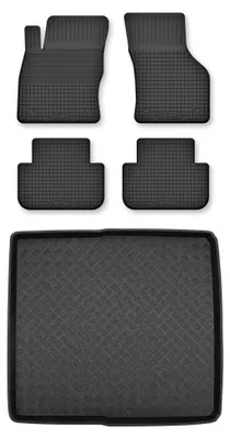 Image de Tapis en caoutchouc + bac de coffre pour Volkswagen Passat B8 2015- (break, avec roue de secours) – 5 pièces, noirs, semi-universel, adapté